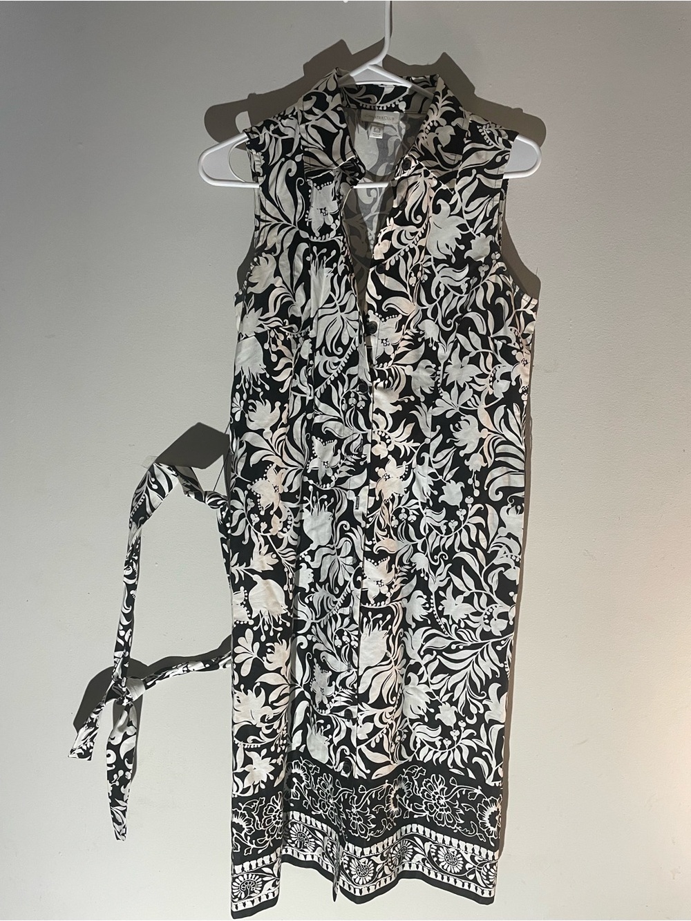 Charter Club Black and White Floral Sleeveless Shirt Dress with Belt